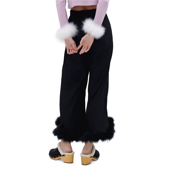 Sleeper Boudoir Black Feather-Embellished Lounge Pajama Pants - Picture 2 of 8